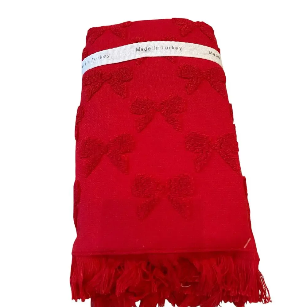 Bella Lux RED BOWS Hand Towel Set of 2 Chic Holiday Bathroom Decor New